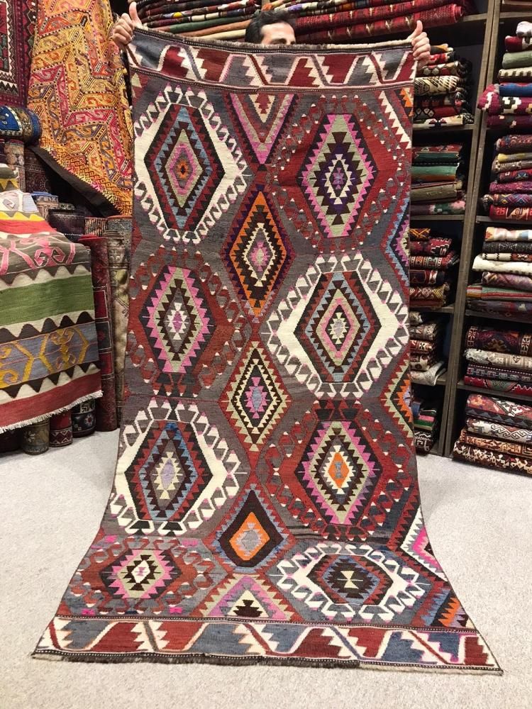 トルコ ヴィンテージラグ 950 ブラウン マゼンタピンク オールドキリム トルコ ヴィンテージラグ 950 ブラウン マゼンタピンク オールド