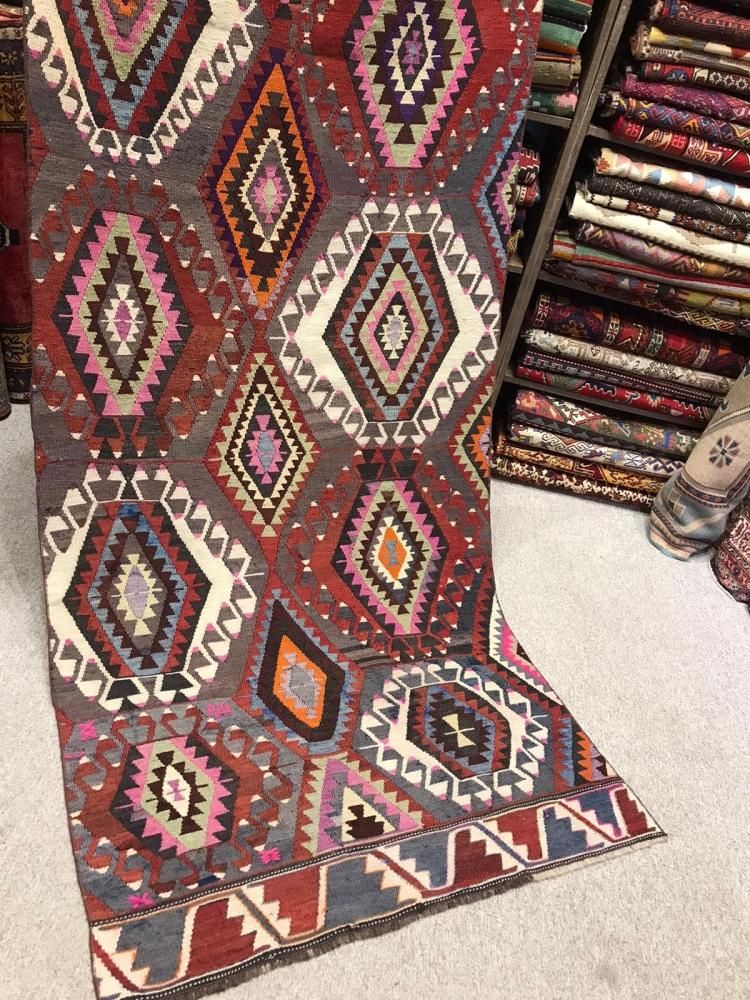 オールドキリム/トルコ・アンタルヤ約225×99cm - 手織り絨毯 オールドキリム/トルコ・アンタルヤ約225×99cm - 手織り絨毯