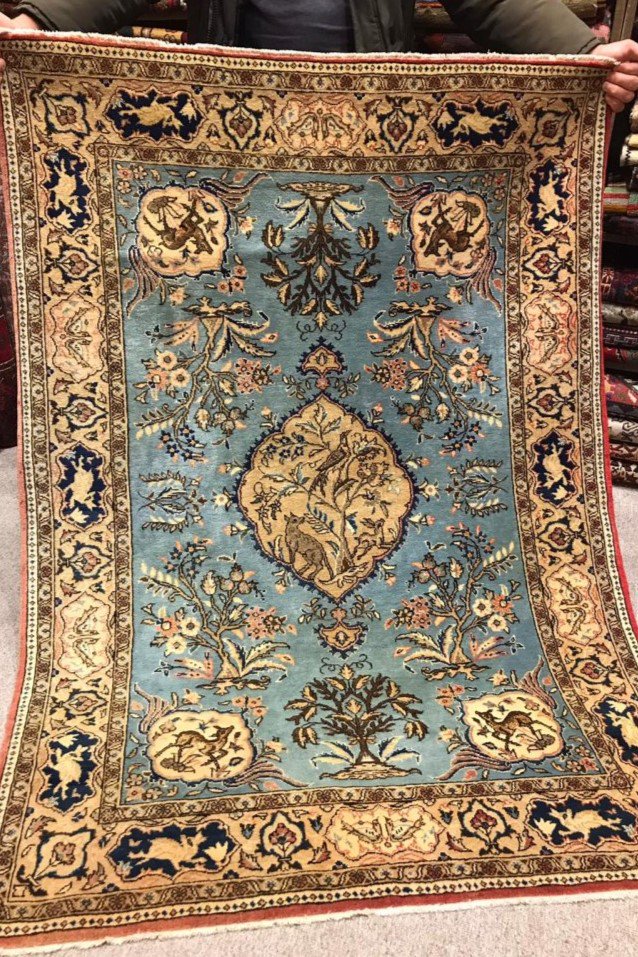 オールド絨毯/ペルシャ絨毯/イラン・タブリーズ/約154×110cm - 手織り