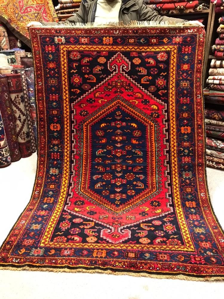 692 アンティークキリム トルコ トライバル インディゴ ラグ 百貨店購入 SALE】セミアンティーク絨毯/イラン・シラーズ/トライバルラグ約