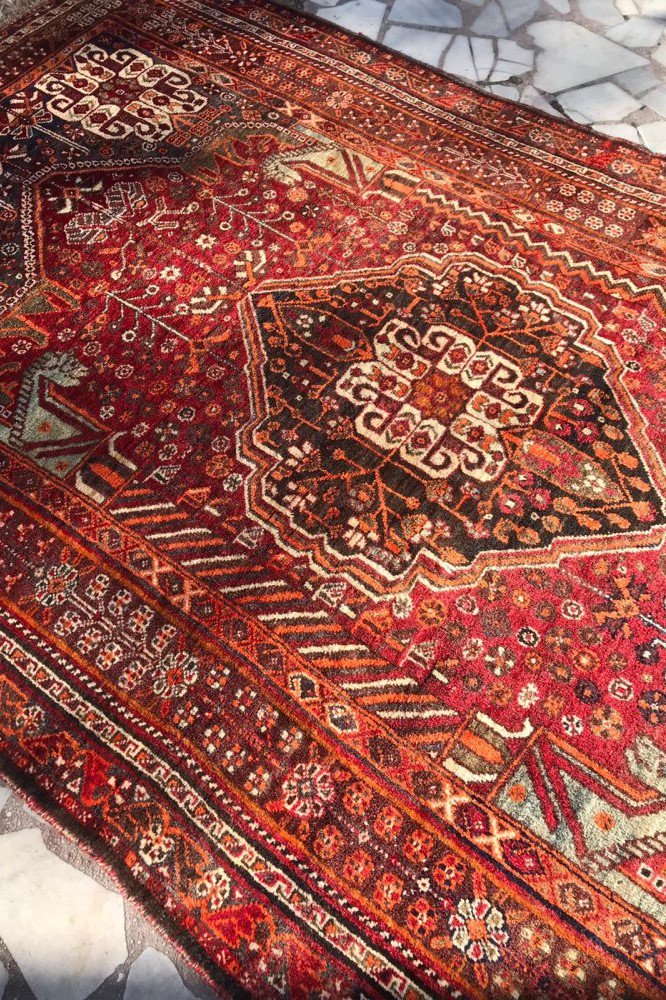 セミアンティーク絨毯/イラン・シラーズ/トライバルラグ約252×150cm
