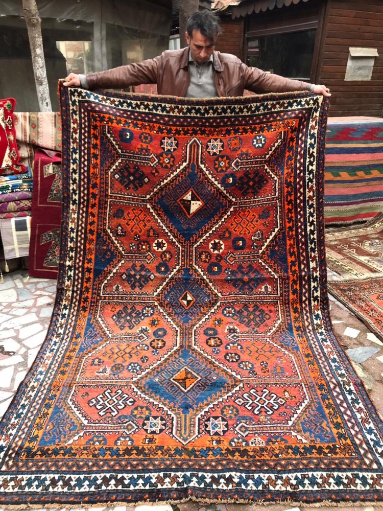 ペルシャ絨毯トライバルラグ　ハマダン　セミアンティーク
