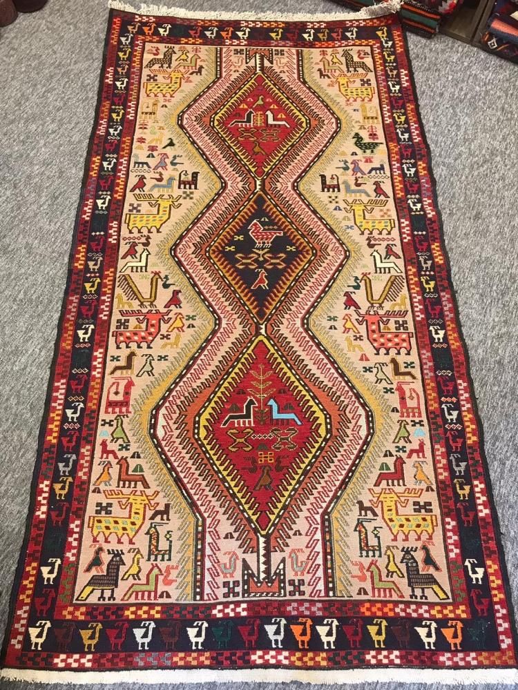 ペルシャ スマック キリム 手織り絨毯 size:195×142cm ☆ペルシャ絨毯