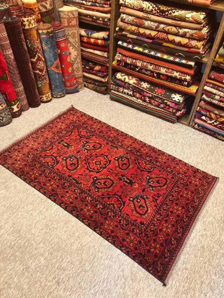 オールド絨毯/アフガン絨毯約147×90cm - 手織り絨毯&キリム オールド絨毯/アフガン絨毯約147×90cm - 手織り絨毯&キリム