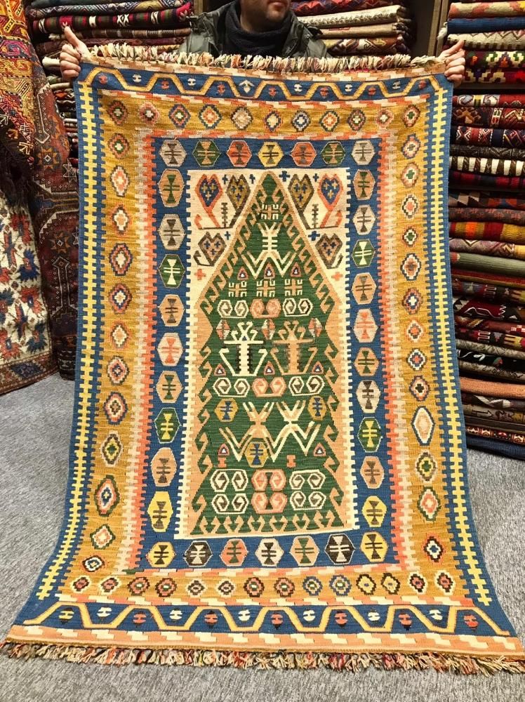 【新品】トルコ カイセリ 絨毯 新しいキリム/トルコキリム・カイセリ/約185×118cm - 手織り絨毯
