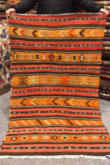 オールドキリム/トルコ・シワス/ジジム織り約277×81cm - 手織り絨毯