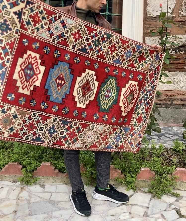 オールド絨毯/トルコ・マニサ・ユントダー約142×85cm - 手織り オールド絨毯/トルコ・マニサ・ユントダー約142×85cm - 手織り