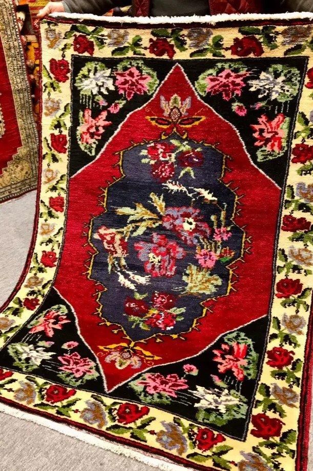 トルコ絨毯、キリム オールド絨毯/トルコ絨毯・カラマン/約158×115cm - 手織り絨毯