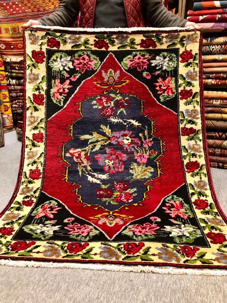 オールド絨毯/トルコ絨毯・カラマン/約158×115cm - 手織り絨毯