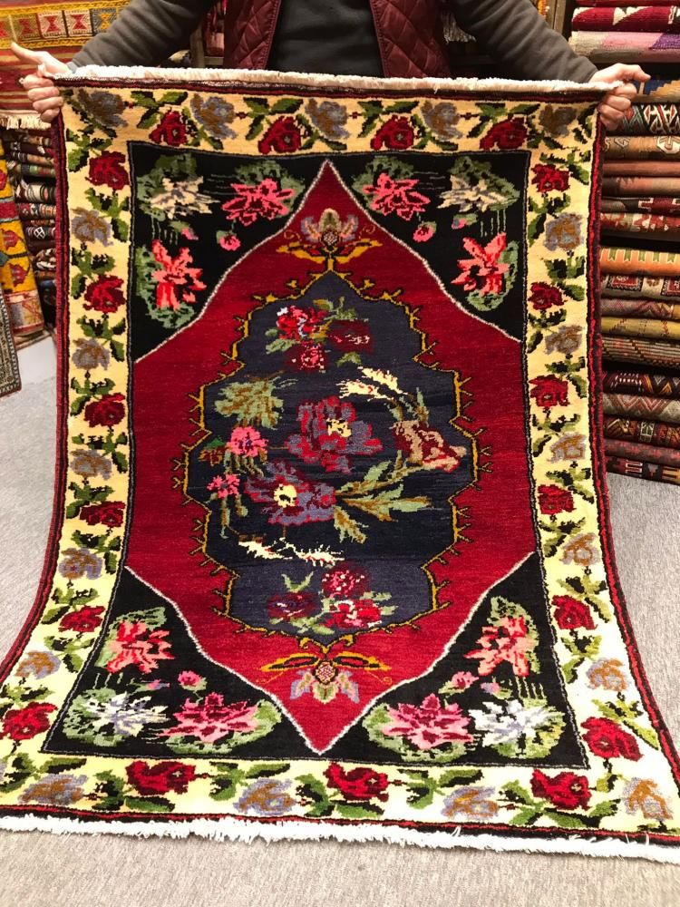 オールド絨毯/トルコ絨毯・カラマン/約158×115cm - 手織り絨毯＆キリム