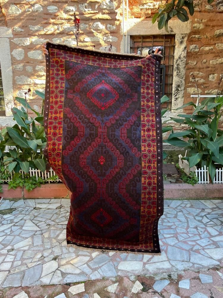 バルーチキリムラグ オールド絨毯/イラン・バルーチ/トライバルラグ約205×108cm - 手織り