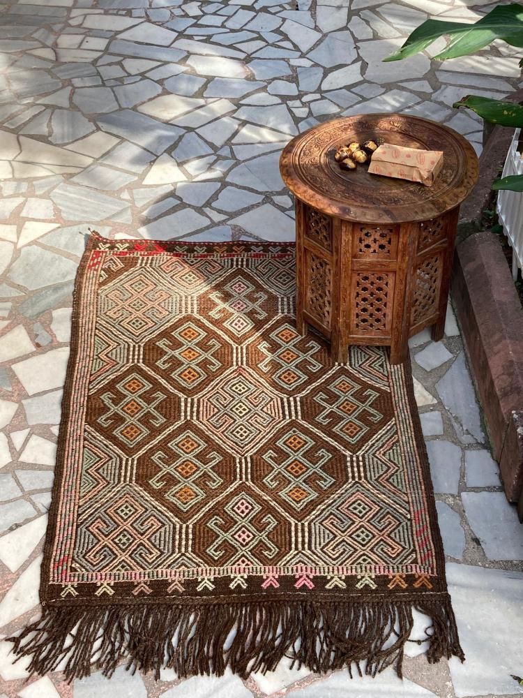 トルコキリム　ジジム　ラグ 62×89 ブラウン キリム ジジム オールドキリム トルコ