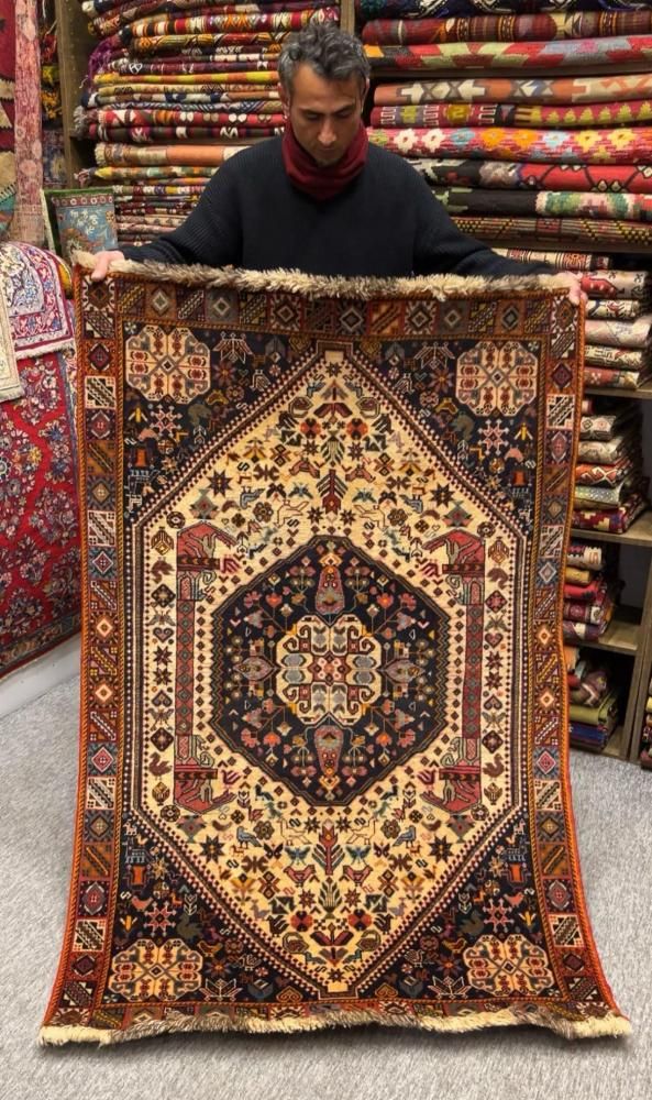 オールド絨毯/イラン・シラーズ/トライバルラグ約160×105cm - 手織り