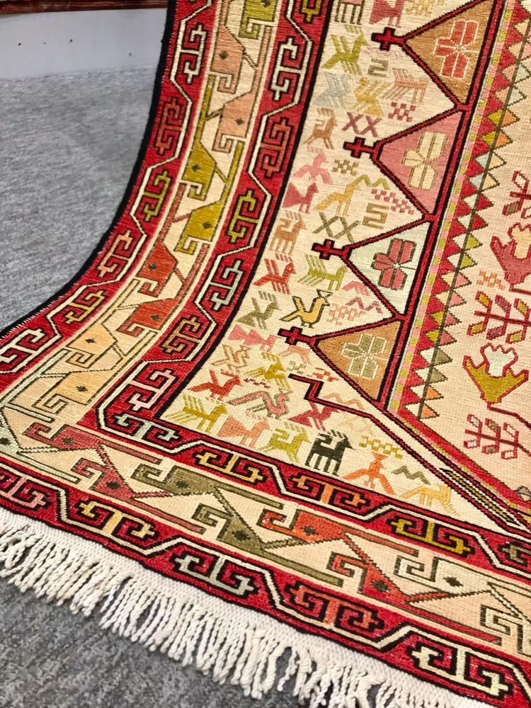 ペルシャ スマック キリム 手織り絨毯 size:195×142cm 新品 ペルシャ絨毯 手織りキリム スマック織 300cm×85cm ウール