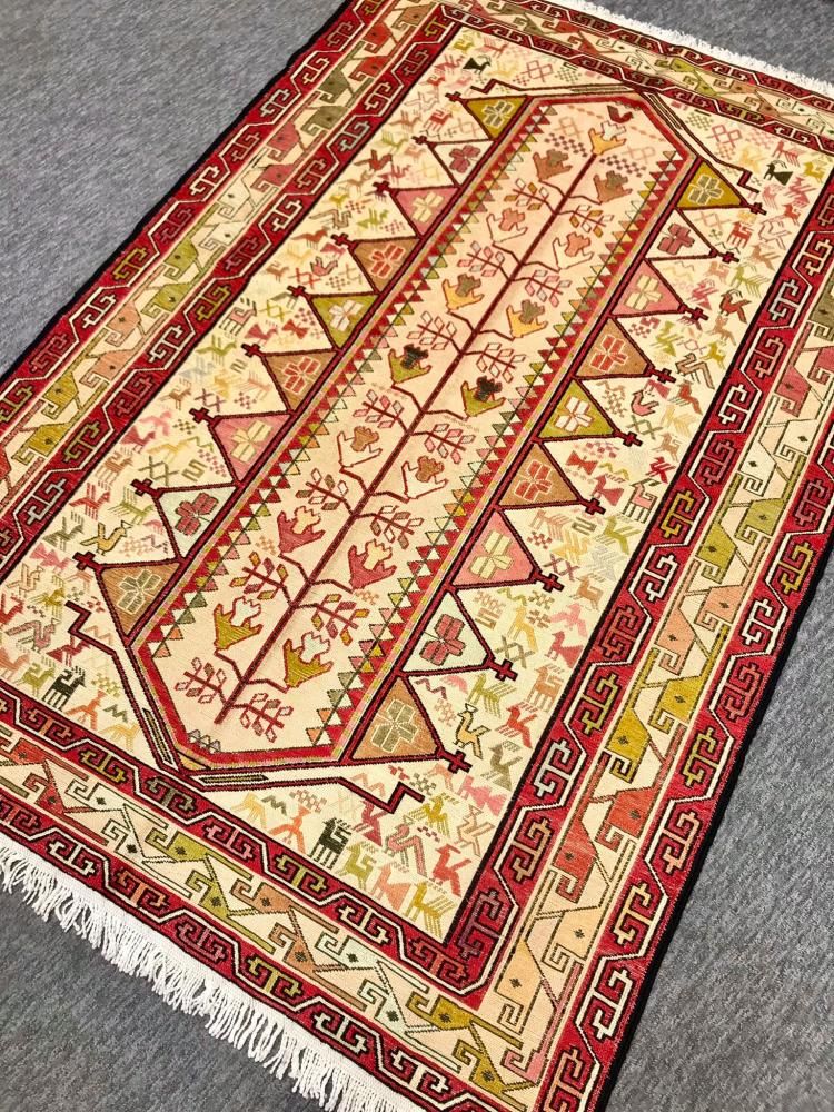 新しいキリム/イラン・スマック織り/表シルク約145×102cm - 手織り絨毯