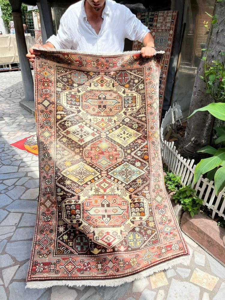 素敵なトルコ絨毯 オールド絨毯/トルコ絨毯・エーゲ海地方/約153×90cm - 手織り