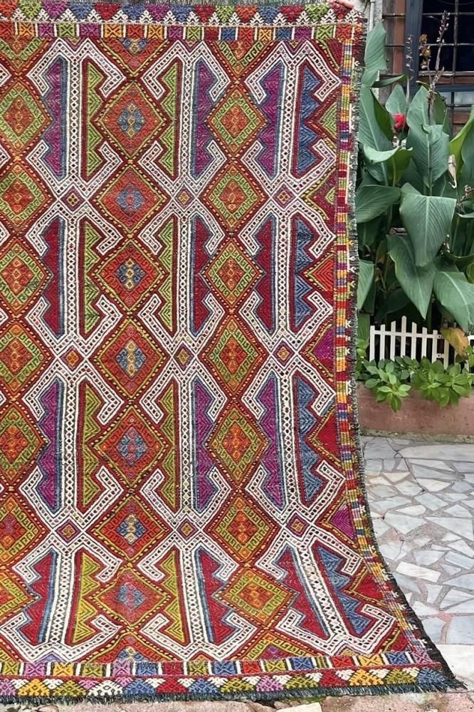 オールドキリム/トルコ・デニズリ/ジジム織り約230×151cm - 手織り絨毯