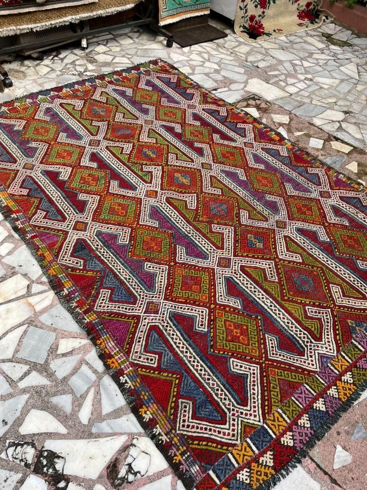 オールドキリム/トルコ・デニズリ/ジジム織り約230×151cm - 手織り絨毯