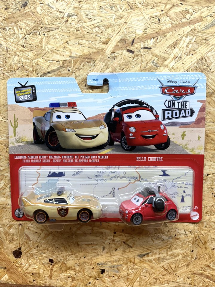 LIGHTNING McQUEEN DEPUTY HAZZARD and BELLA CADAVRE 2023 2-pack (CARS ON THE  ROAD)