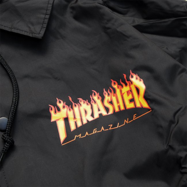 THRASHER FLAME LOGO HOODED COACH JACKET / BLACK （スラッシャー フード付コーチジャケット）