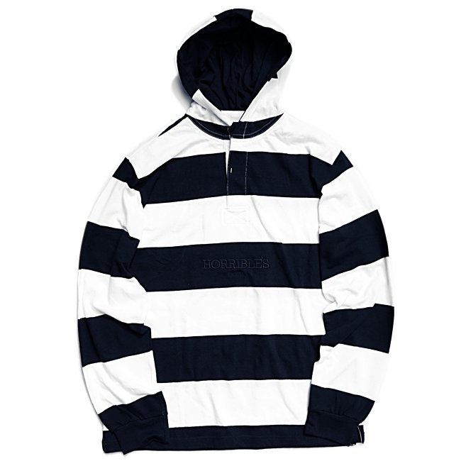 <img class='new_mark_img1' src='https://img.shop-pro.jp/img/new/icons5.gif' style='border:none;display:inline;margin:0px;padding:0px;width:auto;' />HORRIBLE'S HOODED RUGBY SHIRT / NAVY×WHITE (ホリブルズ ラガーフーディー/シャツ)