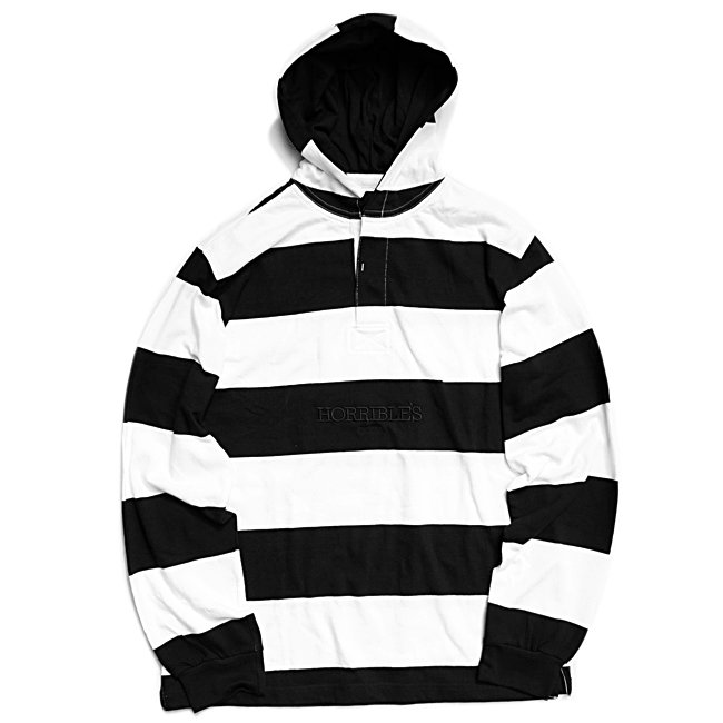 <img class='new_mark_img1' src='https://img.shop-pro.jp/img/new/icons5.gif' style='border:none;display:inline;margin:0px;padding:0px;width:auto;' />HORRIBLE'S HOODED RUGBY SHIRT / BLACK×WHITE (ホリブルズ ラガーフーディー/シャツ)