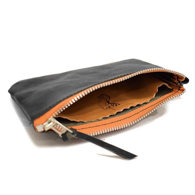 BROWNBAG Leather pouch / BLACK × ORANGE (ブラウンバッグ レザー