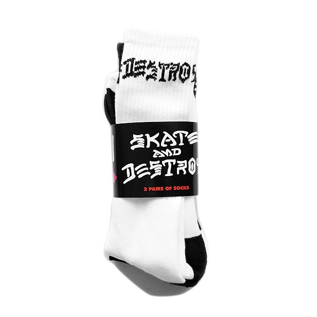 THRASHER Skate And Destroy Socks (Two Pairs per Pack)（スラッシャー ソックス）　 -  HORRIBLE'S PROJECT｜SAYHELLO｜DIME MTL | HELLRAZOR｜QUASI｜THEORIES｜VANS 