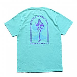<img class='new_mark_img1' src='https://img.shop-pro.jp/img/new/icons5.gif' style='border:none;display:inline;margin:0px;padding:0px;width:auto;' />Good Worth & Co. TROUBLE IN PARADISE TEE / CELADON (グッドワース Tシャツ)