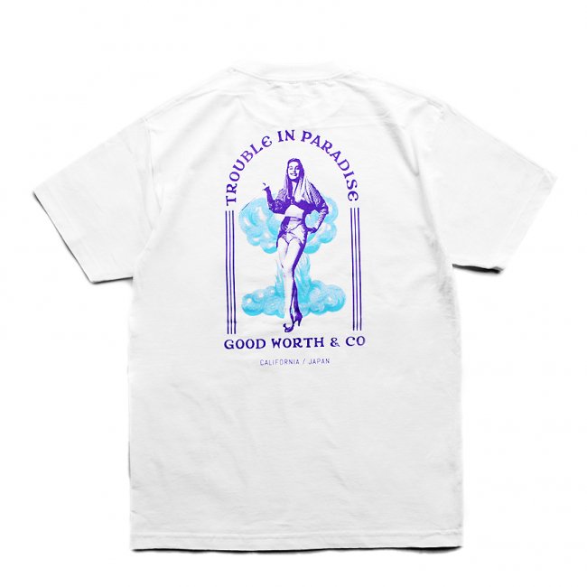 <img class='new_mark_img1' src='https://img.shop-pro.jp/img/new/icons5.gif' style='border:none;display:inline;margin:0px;padding:0px;width:auto;' />Good Worth & Co. TROUBLE IN PARADISE TEE / WHITE (グッドワース Tシャツ)