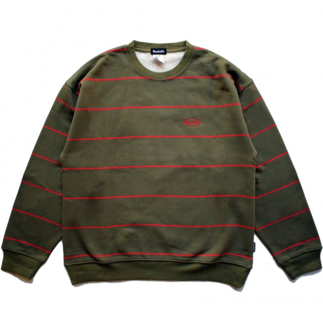 SAYHELLO CASH LOGO BORDER SWEAT / OLIVE (セイハロー クルーネック