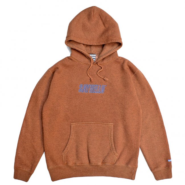 SAYHELLO FLAME LOGO EMBROIDERY PIGMENT DYED HOODIE / COFFEE