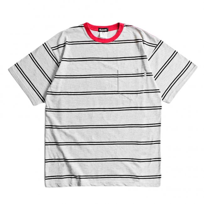 SAYHELLO Trim Border Pocket TEE / GREY/RED (セイハロー / ボーダーTシャツ)