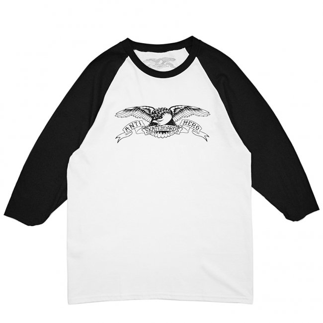 ANTIHERO BASIC EAGLE 3/4 SLEEVE RAGLAN T-SHIRT / BLACK x WHITE