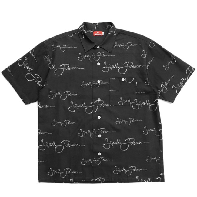 <img class='new_mark_img1' src='https://img.shop-pro.jp/img/new/icons5.gif' style='border:none;display:inline;margin:0px;padding:0px;width:auto;' />HELLRAZOR METAL SCRIPT LOGO BUTTON SHIRT / BLACK (ヘルレイザー 半袖シャツ)