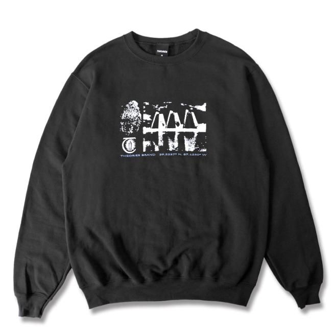 【通販 人気】 CREWNECK LONGITUDE THEORIES SWEAT クルー BLACK（セオリーズ / トップス