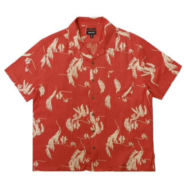 BRIXTON BUNKER SLUB S/S WVN SHIRT / ALOHA RED/WHITE/COCONUT