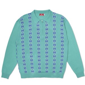 <img class='new_mark_img1' src='https://img.shop-pro.jp/img/new/icons5.gif' style='border:none;display:inline;margin:0px;padding:0px;width:auto;' />HELLRAZOR CHAIN HALF ZIP KNIT SWEATER / TEAL (ヘルレイザー ニットセーター)