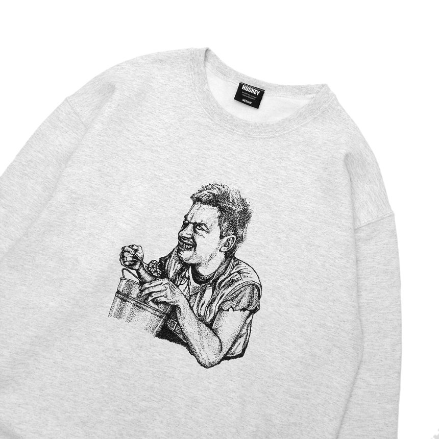 HOCKEY BUCKET BOY CREWNECK SWEAT / HEATHER GREY (ホッキー クルーネックスウェット)