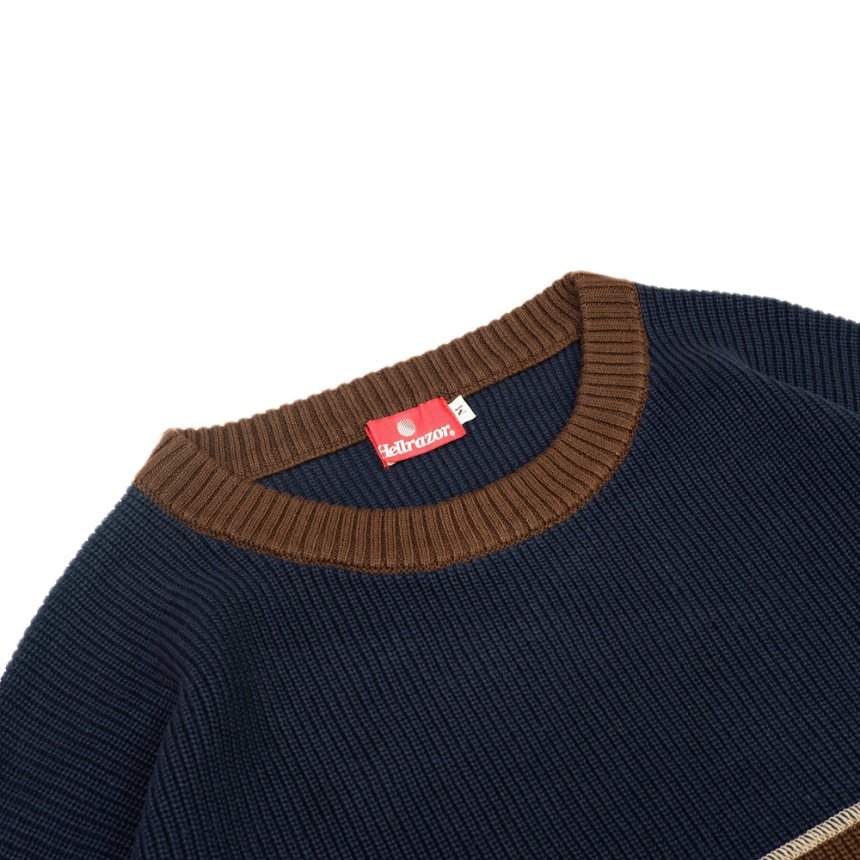 HELLRAZOR BIG STRIPE CREW KNIT / NAVY/BROWN (ヘルレイザー セーター) - HORRIBLE'S  PROJECT｜HORRIBLE'S｜SAYHELLO | HELLRAZOR | Dime MTL | QUASI | HOTEL BLUE | 