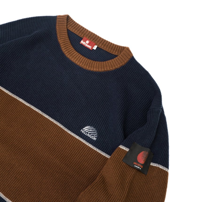 HELLRAZOR BIG STRIPE CREW KNIT / NAVY/BROWN (ヘルレイザー セーター) - HORRIBLE'S  PROJECT｜HORRIBLE'S｜SAYHELLO | HELLRAZOR | Dime MTL | QUASI | HOTEL BLUE | 