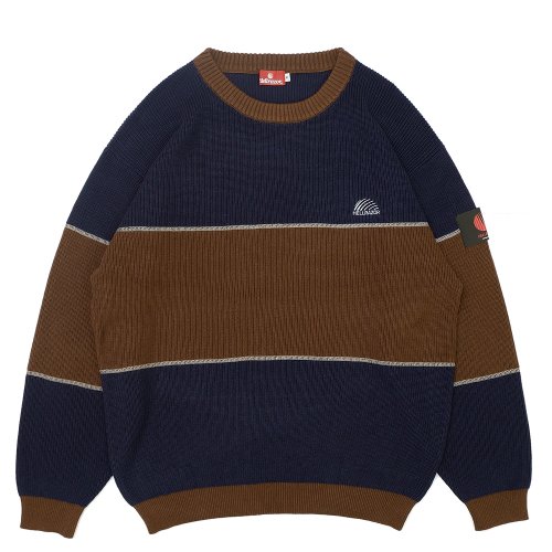 <img class='new_mark_img1' src='https://img.shop-pro.jp/img/new/icons5.gif' style='border:none;display:inline;margin:0px;padding:0px;width:auto;' />HELLRAZOR BIG STRIPE CREW KNIT / NAVY/BROWN (ヘルレイザー セーター)