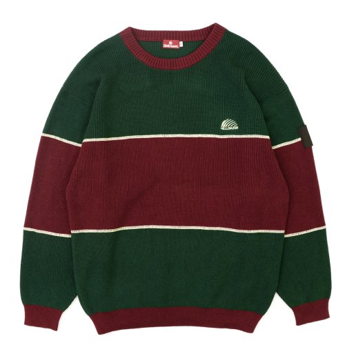 <img class='new_mark_img1' src='https://img.shop-pro.jp/img/new/icons5.gif' style='border:none;display:inline;margin:0px;padding:0px;width:auto;' />HELLRAZOR BIG STRIPE CREW KNIT / GREEN/BURGUNDY (ヘルレイザー セーター)