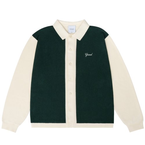 <img class='new_mark_img1' src='https://img.shop-pro.jp/img/new/icons5.gif' style='border:none;display:inline;margin:0px;padding:0px;width:auto;' />GRAND COLLECTION KNIT BUTTON UP SWEATER / CREAM/FOREST (グランドコレクション ニット/セーター)