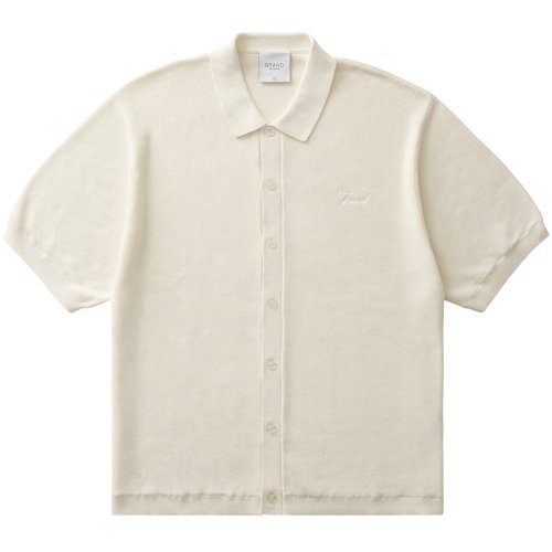 <img class='new_mark_img1' src='https://img.shop-pro.jp/img/new/icons5.gif' style='border:none;display:inline;margin:0px;padding:0px;width:auto;' />GRAND COLLECTION KNIT BUTTON UP SHIRT / CREAM (グランドコレクション シャツ/セーター/半袖)