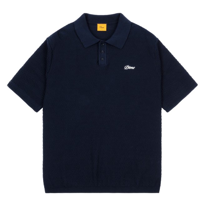 Dime Wave Cable Knit Polo / NAVY (ダイム 半袖ポロシャツ/ニット ...