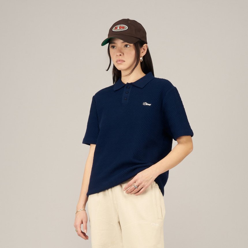 Dime Wave Cable Knit Polo / NAVY (ダイム 半袖ポロシャツ/ニット ...