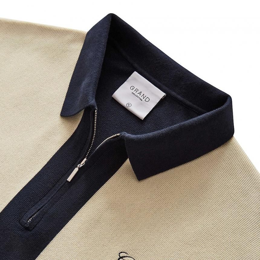 GRAND COLLECTION KNIT QUARTER ZIP SWEATER / NAVY/CREAM (グランド