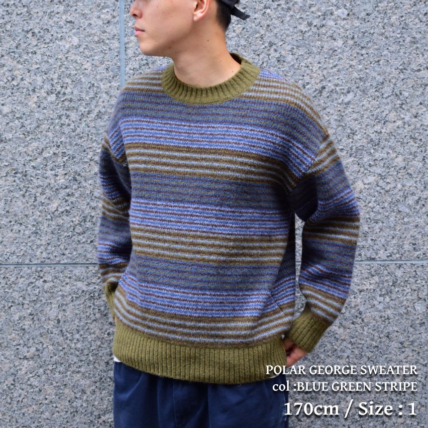 POLAR GEORGE SWEATER / BLUE GREEN STRIPE (ポーラー ニット/セーター) - HORRIBLE'S  PROJECT｜HORRIBLE'S｜SAYHELLO | HELLRAZOR | Dime MTL | QUASI | HOTEL BLUE |  GX1000 | THEORIES | VANS SKATE | 正規取扱い販売店 