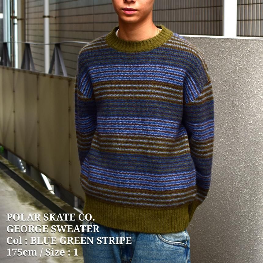 POLAR GEORGE SWEATER / BLUE GREEN STRIPE (ポーラー ニット/セーター) - HORRIBLE'S  PROJECT｜HORRIBLE'S｜SAYHELLO | HELLRAZOR | Dime MTL | QUASI | HOTEL BLUE |  GX1000 | THEORIES | VANS SKATE | 正規取扱い販売店 